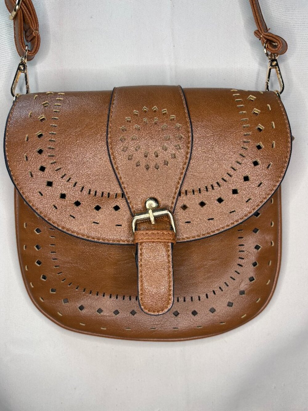 Women's Unbranded Brown Crossbody Purse Pocketbook w/ Goldtone Buckle